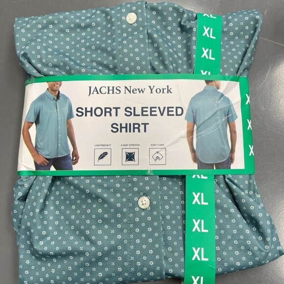 NEW Jachs New York Men's XL Short Sleeved Shirt Light Blue & White Dotted - Picture 2 of 10
